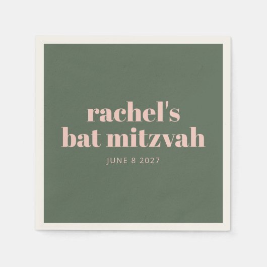 Bold Pink Green Personalisiert Bat Mitzvah Name Serviette (Vorderseite)
