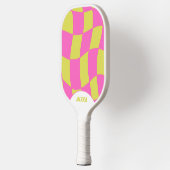 Bold Pink Lime Green Groovy Pickleball Schläger (Links)