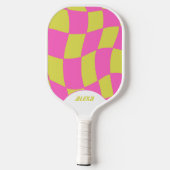 Bold Pink Lime Green Groovy Pickleball Schläger (Rückseite)