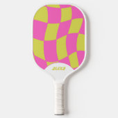Bold Pink Lime Green Groovy Pickleball Schläger (Vorderseite)