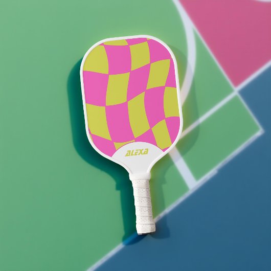 Bold Pink Lime Green Groovy Pickleball Schläger