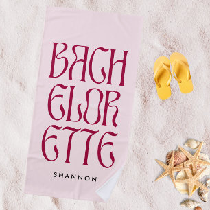 Bold Pink Magenta Typografy Bachelorette Bride Strandtuch
