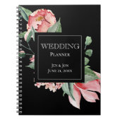 Bold Pink Magnolia on Black Wedding Planner Notizblock (Vorderseite)