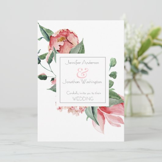 Bold Pink Magnolia - Schöne Blumenhochzeit Ankündigung (Stehend Vorderseite)