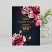 Bold Pink Modern Peony Blume Chic Wedding Folieneinladung (Stehend vorne)