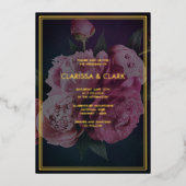 Bold Pink Modern Peony Blume Chic Wedding Folieneinladung (Vorderseite)