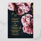 Bold Pink Moody Peony Blume Chic Wedding Folieneinladung (Vorderseite)