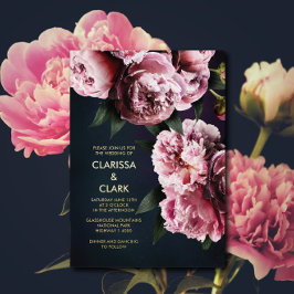 Bold Pink Moody Peony Blume Chic Wedding Folieneinladung