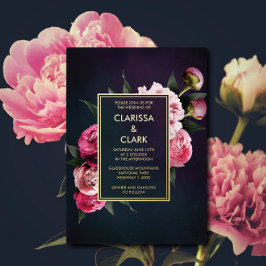Bold Pink Moody Peony Blume Chic Wedding Folieneinladung
