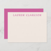 Bold Pink Name Note Card Save The Date (Vorne/Hinten)