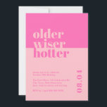 Bold Pink Older, weiser, Hotter 30. Geburtstag Einladung<br><div class="desc">Feiern Sie 30 stilvoll mit unserer kühlen und trendigen Einladung "Older, Wiser, Hotter" zum 30. Geburtstag. Dieses auffallende minimalistische Design mit einem beeindruckenden, rosa Hintergrund verleiht Ihrem Meilenstein eine Touch an Eleganz. Unsere sorgfältig ausgearbeitete Einladung zeigt, wie wichtig es ist, mit Zuversicht und Anmut in ein neues Jahrzehnt einzutreten. Die...</div>