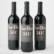 Bold Pink Olive Sage Moderne 50. Geburtstagsparty Weinetikett