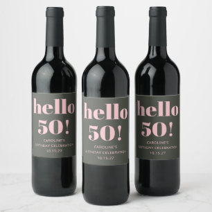 Bold Pink Olive Sage Moderne 50. Geburtstagsparty Weinetikett