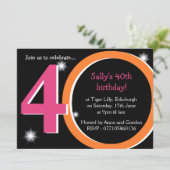 Bold Pink & Orange 40. Geburtstag Party Einladung (Stehend Vorderseite)