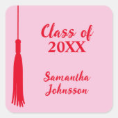 Bold Pink & Red 2024 Grad Tassel Abschluss Quadratischer Aufkleber (Vorderseite)