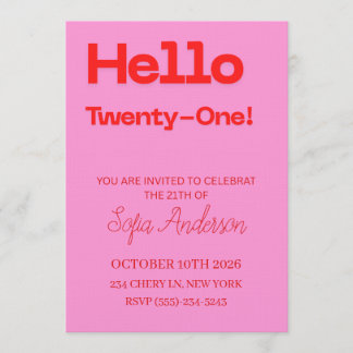 Bold Pink Red 21st Birthday Invite Einladung