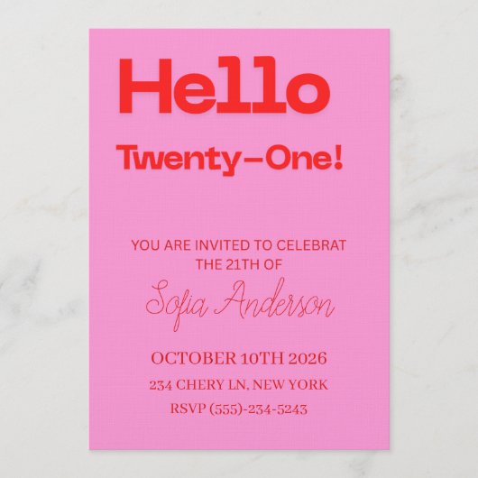 Bold Pink Red 21st Birthday Invite Einladung (Vorderseite)