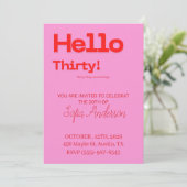 Bold Pink Red 30th Birthday Invite Einladung (Stehend Vorderseite)