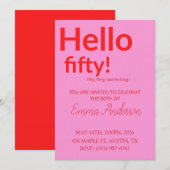 Bold Pink Red 50th Birthday Invite Einladung (Vorne/Hinten)