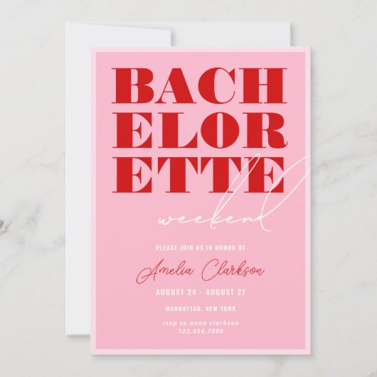 Bold Pink & Red Bachelorette Weekend Einladung (Vorderseite)
