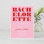 Bold Pink & Red Bachelorette Weekend Einladung (Stehend Vorderseite)