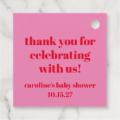 Bold Pink Red Custom Baby Dusche Danke Geschenkanhänger (Rückseite)