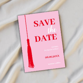 Bold Pink & Red Grad Tassel Abschluss Save The Date