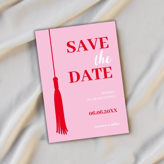 Bold Pink & Red Grad Tassel Abschluss Save The Date