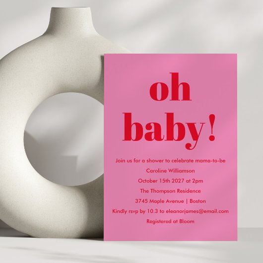 Bold Pink Red Modern Fun Simple Baby Shower Einladung