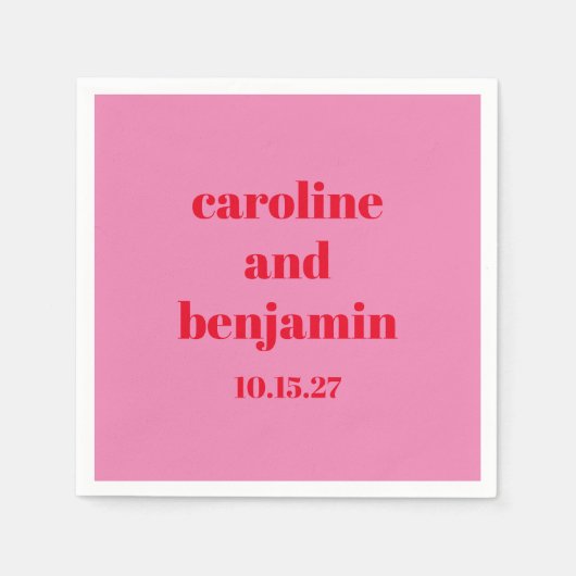 Bold Pink Red Modern Wedding Personalisiert Serviette (Vorderseite)