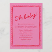 Bold Pink Red Modern Whimsical Border Baby Shower Einladung (Vorderseite)