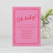 Bold Pink Red Modern Whimsical Border Baby Shower Einladung (Stehend Vorderseite)
