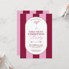 Bold pink red stripe Girls Christmas Invitation Einladung
