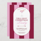 Bold pink red stripe Girls Christmas Invitation Einladung (Vorne/Hinten)