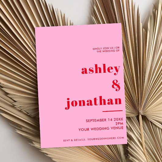 Bold Pink Red Typografy Modern Wedding Einladung