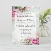 Bold Pink Roses Chic Floral Wedding Einladung (Stehend Vorderseite)