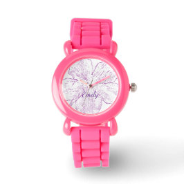 ​Bold Pink Silicone Floral Kids Personalized Armbanduhr