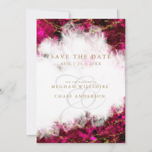 Bold Pink Tourmaline und Crystal Save the Date Einladung (Vorderseite)