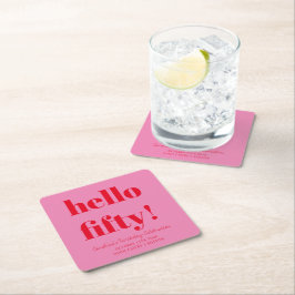 Bold Pink und Red Modern 50. Geburtstag Custom Rechteckiger Pappuntersetzer