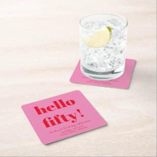 Bold Pink und Red Modern 50. Geburtstag Custom Rechteckiger Pappuntersetzer