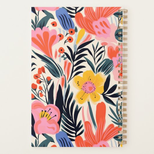 Bold Pink Yellow Floral Pattern Personalisiert 202 Planer (Rückseite)