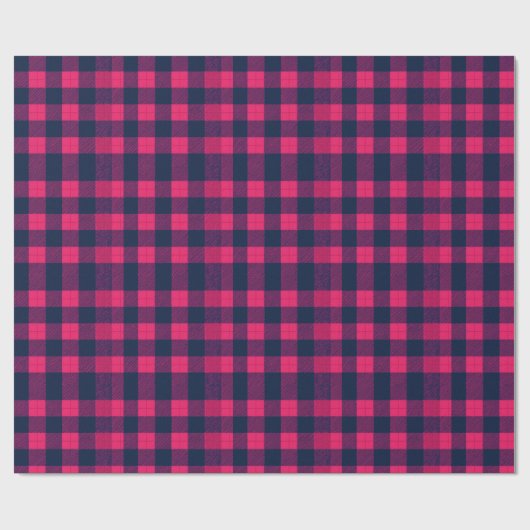 Bold Pixel Buffalo Check Plaid Pink Navy Geschenkpapier (Flach)