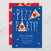 Bold Pizza Birthday Party Restaurant Blue Red Einladung (Vorne/Hinten)