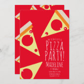 Bold Pizza Birthday Party Restaurant Rotes Restaur Einladung (Vorne/Hinten)