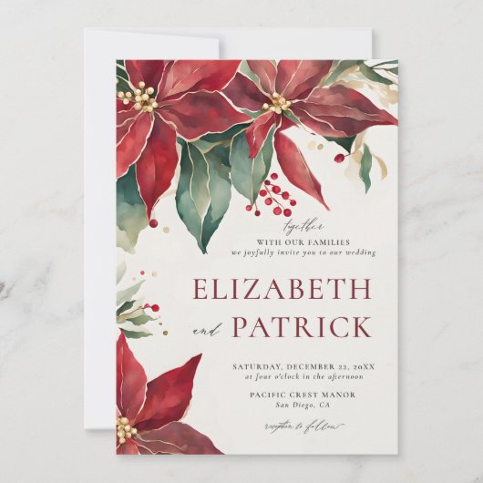 Bold Poinsettia Elegante Weihnachts-Winterhochzeit Einladung (Vorderseite)