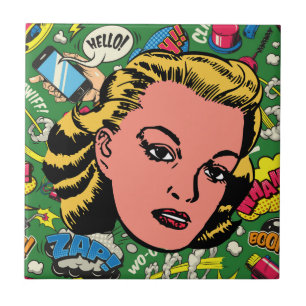 Bold Pop Art Charm - Retro Blonde Woman Fliese