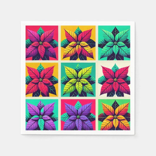 Bold Pop Art Poinsettia Squares Decoupage Napkins Serviette (Vorderseite)