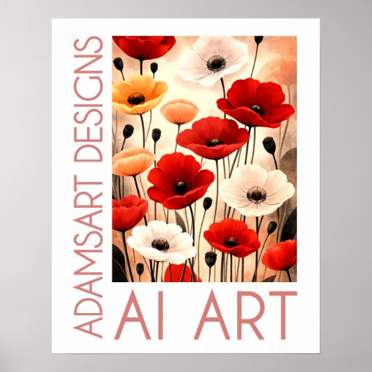 Bold Poppy Bouquet – Red, White & Orange Floral Poster (Vorne)