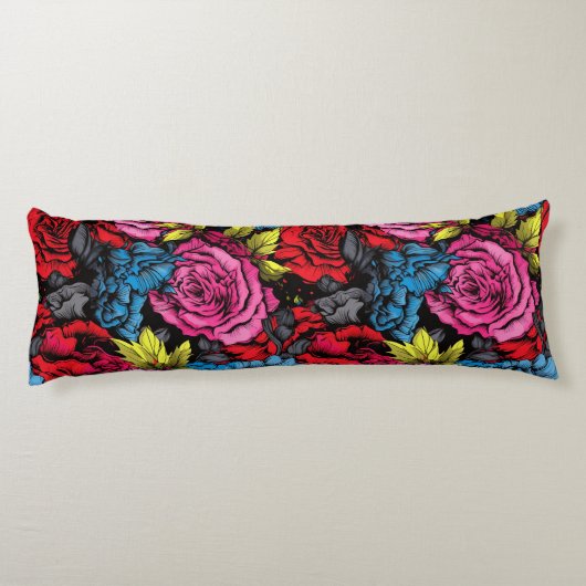 Bold Punk Blooms Floral Body Pillow Seitenschläferkissen (Rückseite)