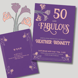 Bold Purple Art Nouveau 50 and Fabulous Birthday Einladung